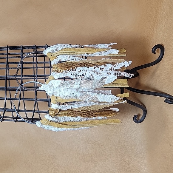 Bohemian Gypsy Rag Leather Lace & Velvet  Hoop Earrings Artisian - Picture 11 of 11